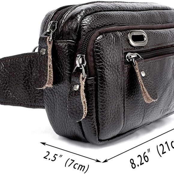 NWOT - MENS GENUINE LEATHER WAIST BAG HAS MULTIPLE POCKETS & PHONE GROMMET - Picture 4 of 13